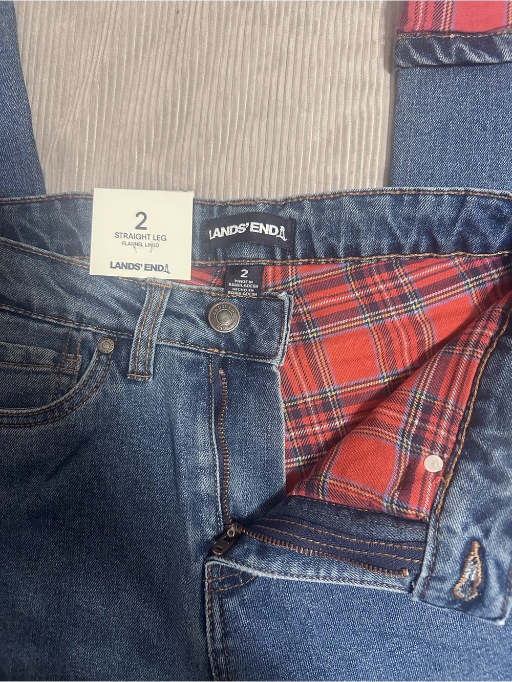 NWT Lands’ End Women’s Flannel-Lined Straight-Leg Jeans size 2